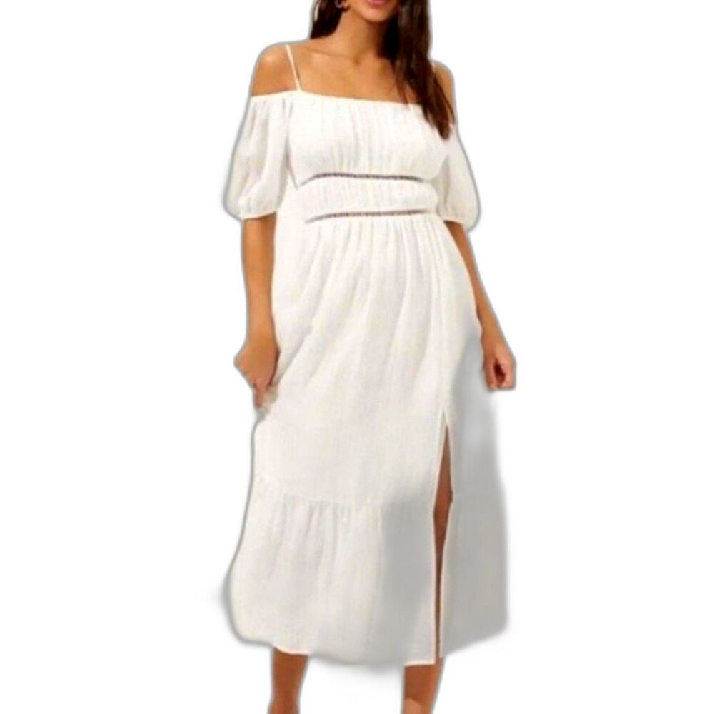 Astr White Off-Shoulder Midi Dress